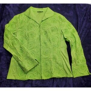 Samuel Dong Women's Size M Green Jacket Tattered Rosette Full Zip Eclectic Artsy